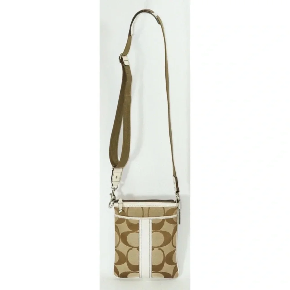 Coach Signature Canvas Crossbody  Zip Top Closure